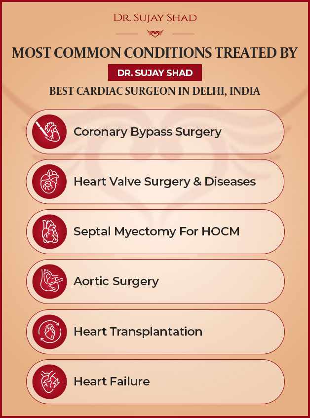 Most common conditions treated by Dr. Sujay Shad - Best Cardiac Surgeon in Delhi, India.